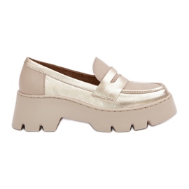 Zazoo Skórzane Mokasyny Damskie Na Płaskim Obcasie Złote złoty