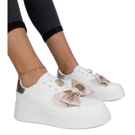 Biało-złote sneakersy damskie z kokardą białe