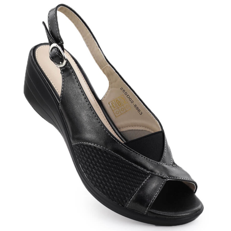 Sandały damskie na koturnie komfortowe czarne eVento 8863