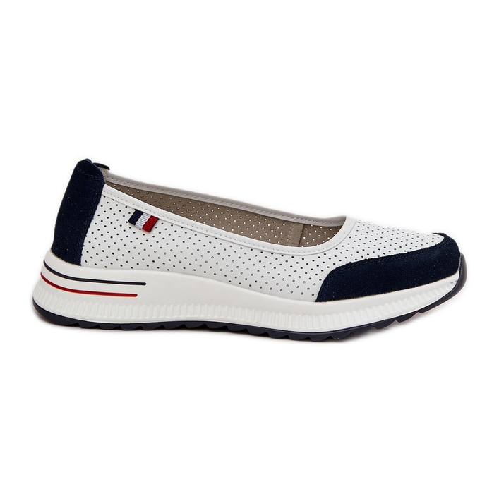 Skórzane Baleriny Na Koturnie Biało-Granatowe białe