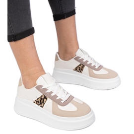 Beżowe sneakersy trampki na platformie beżowy