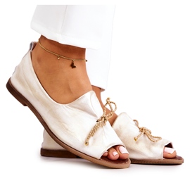 Skórzane Baleriny Damskie Zazoo 2660/004 Biało-Złote białe