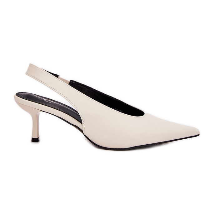 Szpilki Z Odkrytą Piętą Eko Skórzane Ecru białe