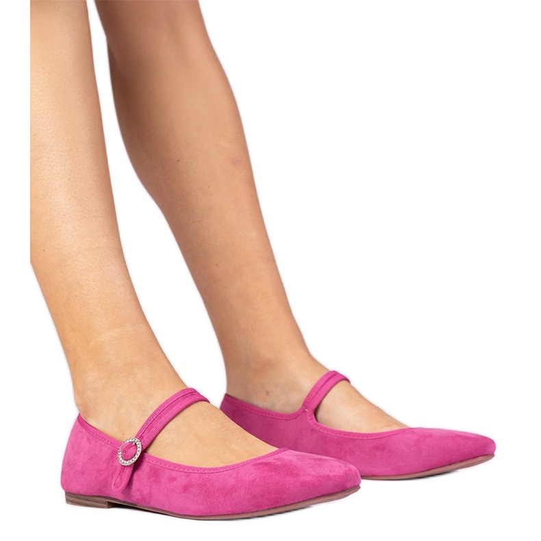 Różowe balerinki z ekozamszu z cyrkoniami