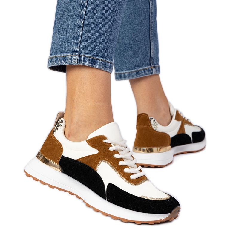 Biało-czarne sneakersy damskie z brokatem białe