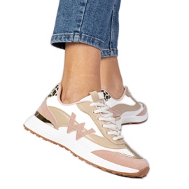Biało-różowe sneakersy damskie z panterkowym dodatkiem białe