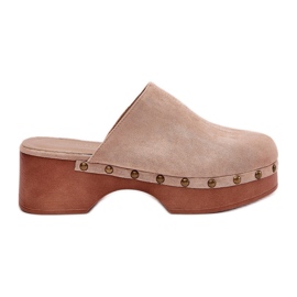 Chodaki Klapki Damskie Z Ćwiekami Eko Zamszowe Beżowe beżowy