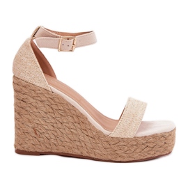 Sandały Damskie Na Koturnie Z Plecionką Beżowe beżowy