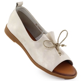 Skórzane półbuty z odkrytymi palcami złote Cambell SZ00656 złoty