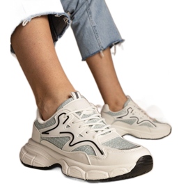 Biało-zielone sneakersy damskie sportowe białe