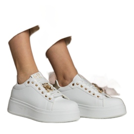 Biało-złote sneakersy damskie zdobione kamieniami białe