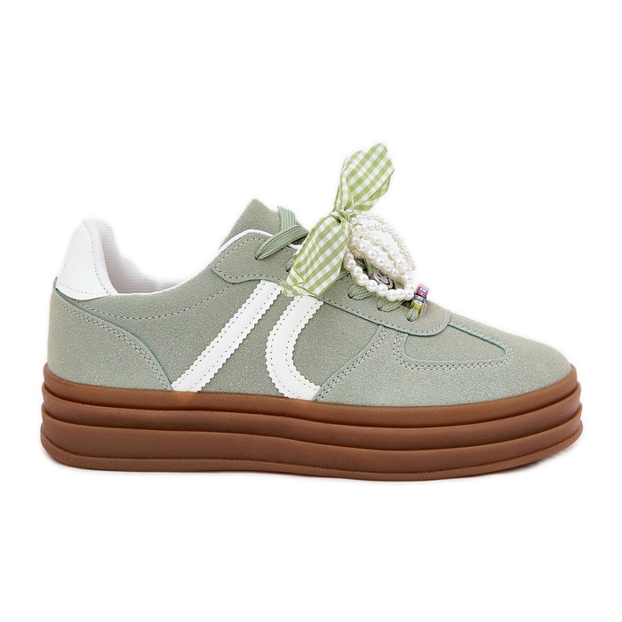 Sneakersy Damskie Na Platformie Z Ozdobami Zielone