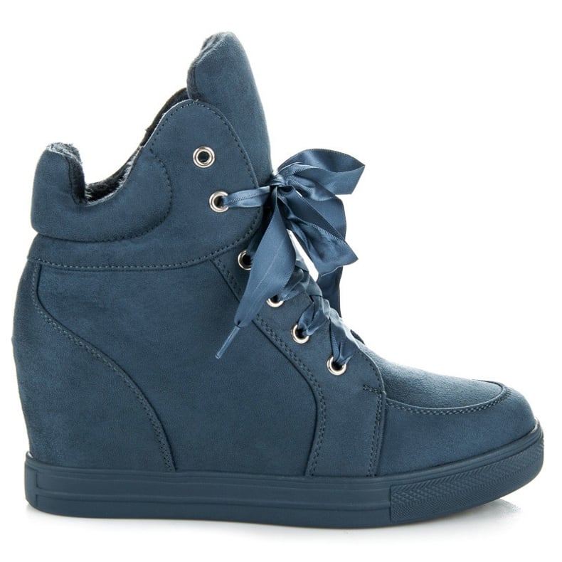 Ideal Shoes Zamszowe Sneakersy Z Ociepleniem niebieskie