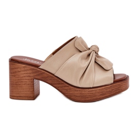 Klapki Damskie Na Słupku Z Eko Skóry Beżowe beżowy