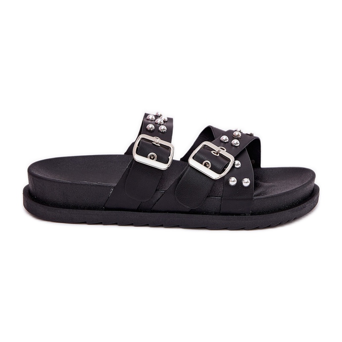 Klapki Damskie Z Ćwiekami I Klamrami Czarne
