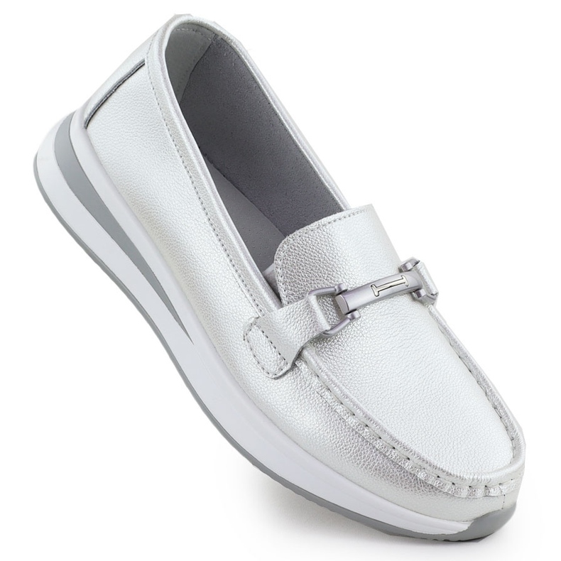 Skórzane półbuty mokasyny na platformie perłowe białe S.Barski GR51-598