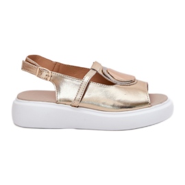 Skórzane Eleganckie Sandały Damskie S.Barski GR51-603 Złote złoty