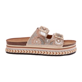 Klapki Ze Zdobieniem I Klamrami Na Platformie Złote złoty