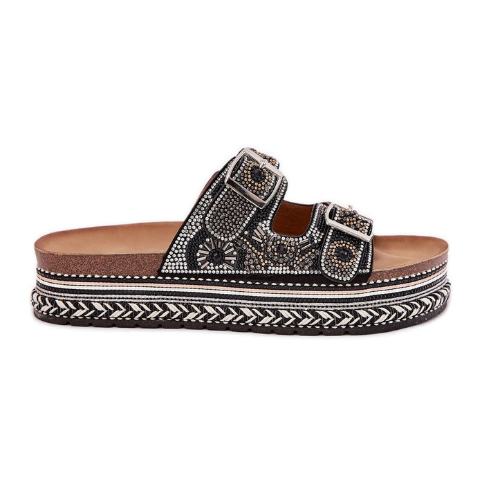 Klapki Ze Zdobieniem I Klamrami Na Platformie Czarne