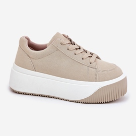 Sneakersy Na Masywnej Platformie Gładkie Beżowe beżowy