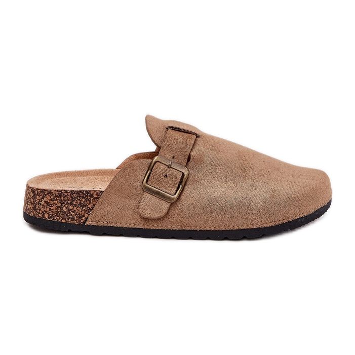 Klapki Chodaki Damskie Na Platformie Z Klamrą Khaki beżowy