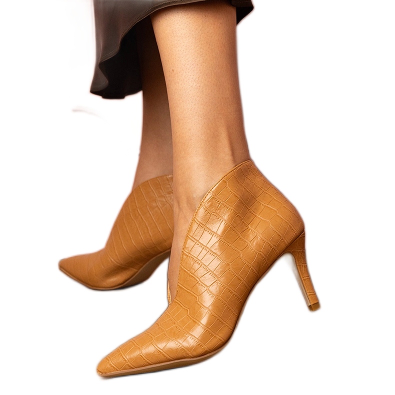 Brązowe eleganckie botki na szpilce