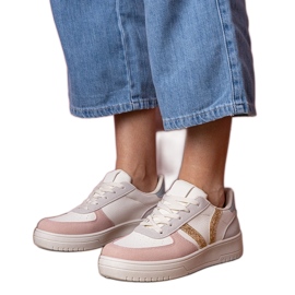 Wielokolorowe sneakersy trampki zdobione brokatem białe