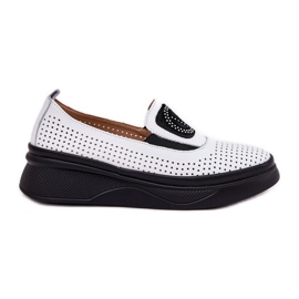 Mokasyny Damskie Skórzane ażurowe Na Platformie I Koturnie Vinceza 79522 Białe