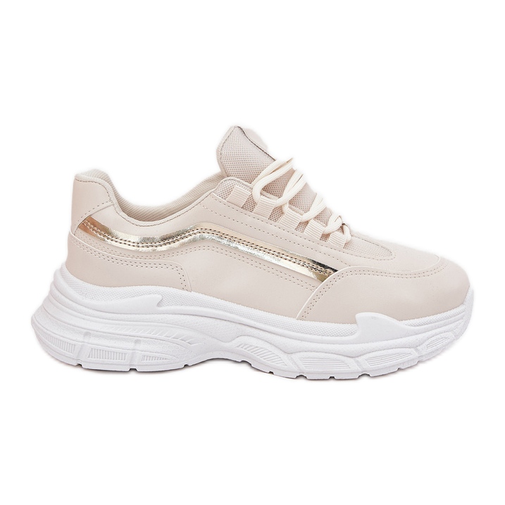 Sneakersy Buty Sportowe Damskie Na Grubej Podeszwie Beżowe beżowy