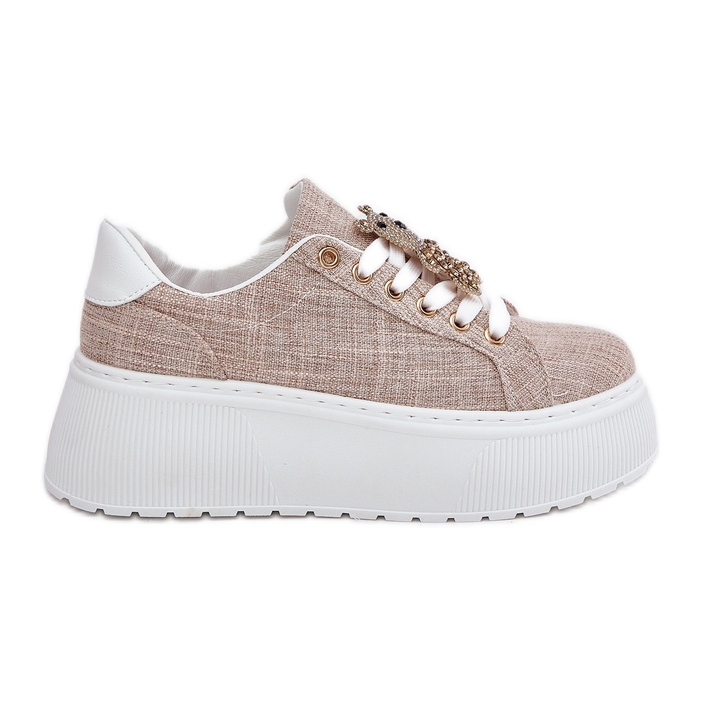 Sneakersy Na Platformie Z Przypinką Miś S.Barski BF51-014 Beżowe beżowy