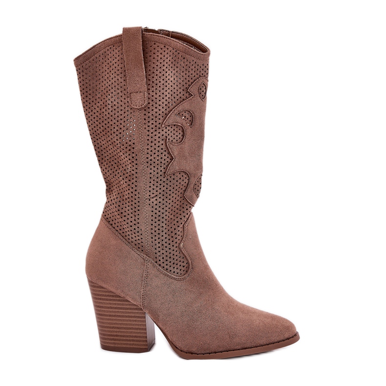 Ażurowe Kozaki Kowbojki Na Słupku S.Barski HY51-606 Brązowe