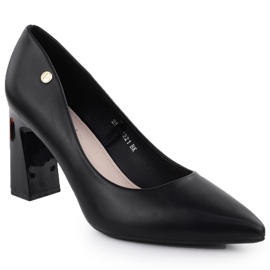 Czółenka damskie na ozdobnym słupku czarne Vinceza 62221