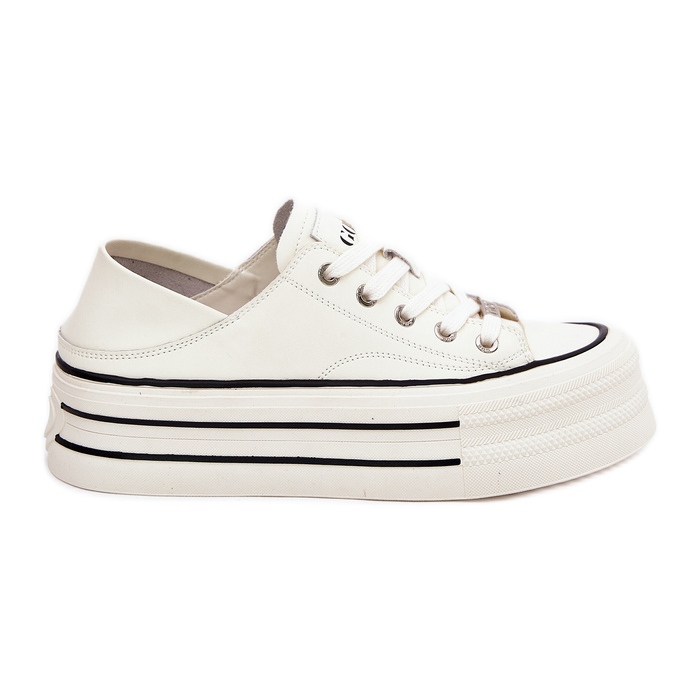 Skórzane Trampki Damskie Na Platformie GOE RR2N4106 Białe