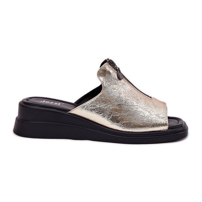 Klapki Damskie Na Koturnie Z Zamkiem Złote złoty