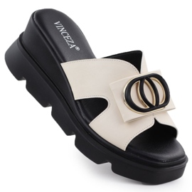 Klapki damskie na koturnie kremowe Vinceza 58464 kremowy