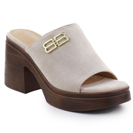 Klapki damskie na słupku beżowe Vinceza 17400 beżowy