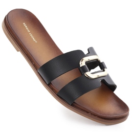 Klapki damskie z ozdobą czarne Sergio Leone SK077H