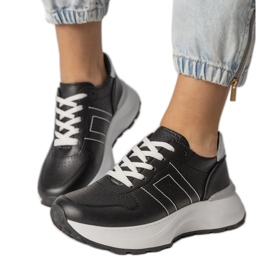 Czarne sneakersy sportowe ze srebrną wstawką