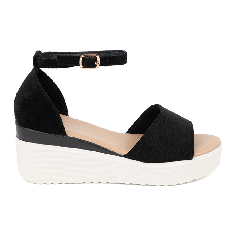 Seastar Czarne sandały damskie na białej koturnie