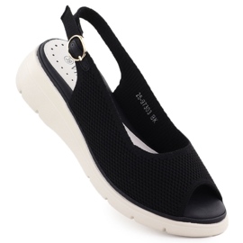 Sandały damskie na koturnie tekstylne czarne Vinceza 97303