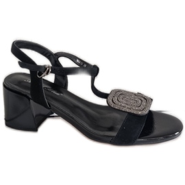 Sandały damskie Angel Blue TN6415 na obcasie Czarne