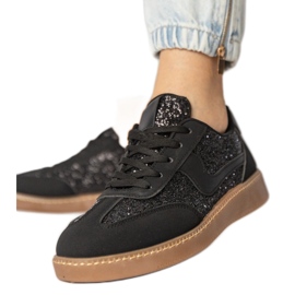 Czarne sneakersy damskie zdobione brokatem