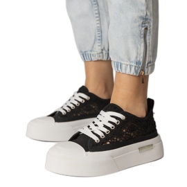 Czarne trampki sneakersy damskie ażurowe