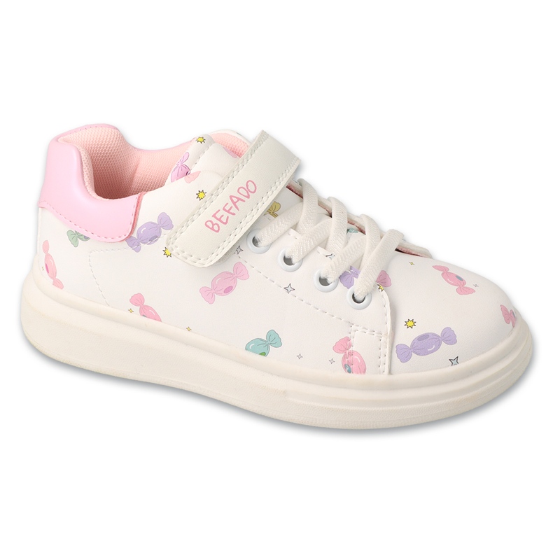 Befado sportowe dziecięce 514X032 białe z aplikacjami cukierków