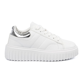 Shelvt Białe damskie sneakersy ze srebrnymi wstawkami