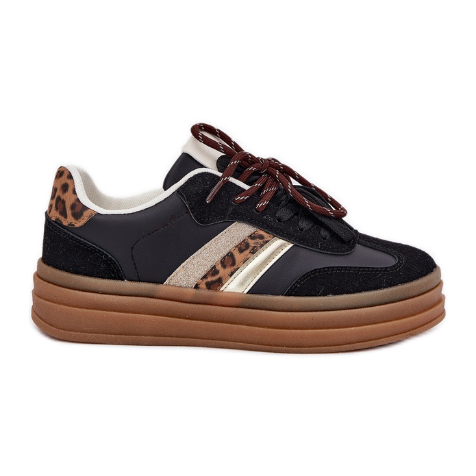 Inna Sneakersy Damskie Na Platformie Z Podwójnym Sznurowaniem Panterka Czarne