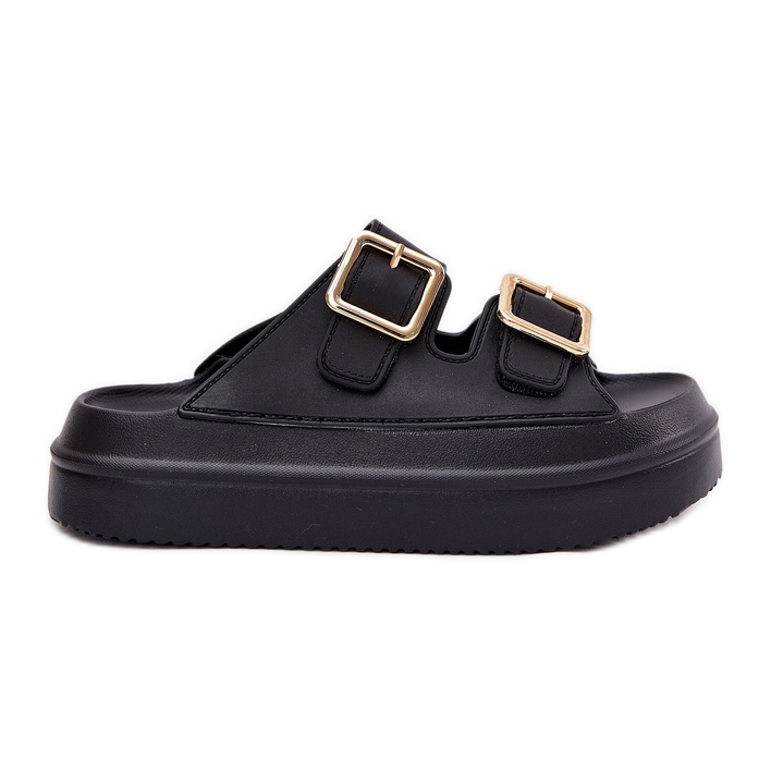 Inna Klapki Damskie Na Platformie Ze Złotymi Klamrami Czarne