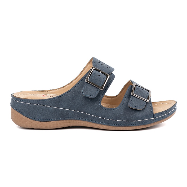 Seastar Klapki na niskim koturnie z klamrami niebieskie