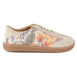 Buty barefoot damskie skórzane Olivier Eliza kwiaty beżowe beżowy