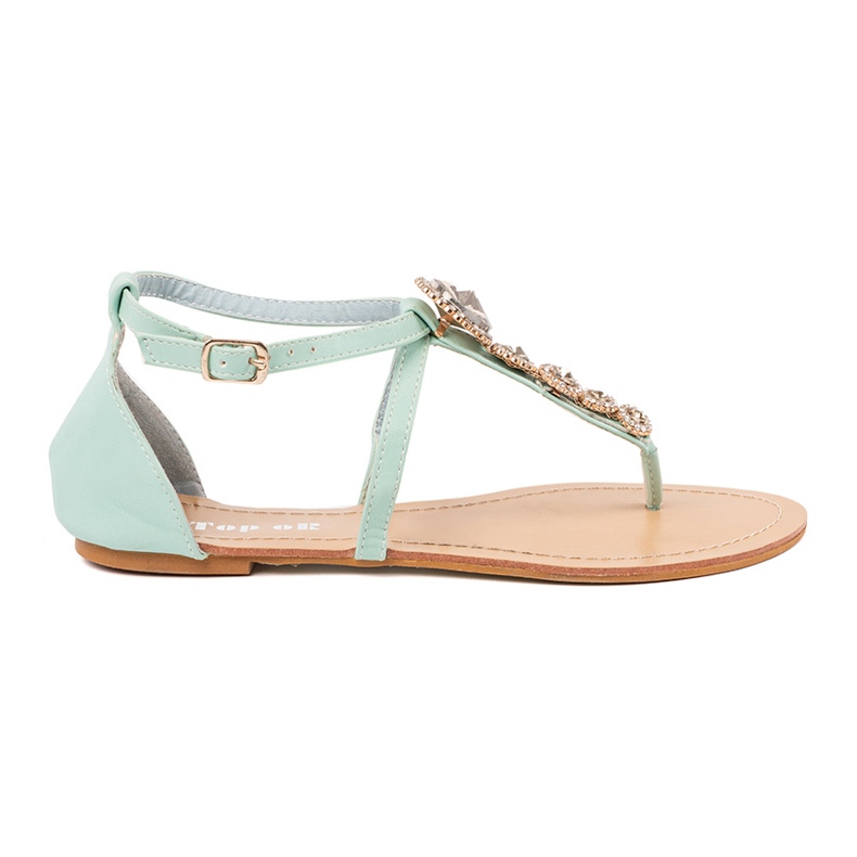 Zielone sandałki ozdobione cyrkoniami